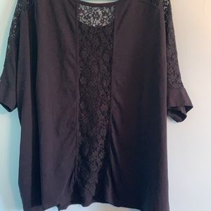 Lane Bryant 26/28 black summer shirt with sheer lace detail on back and sleeves